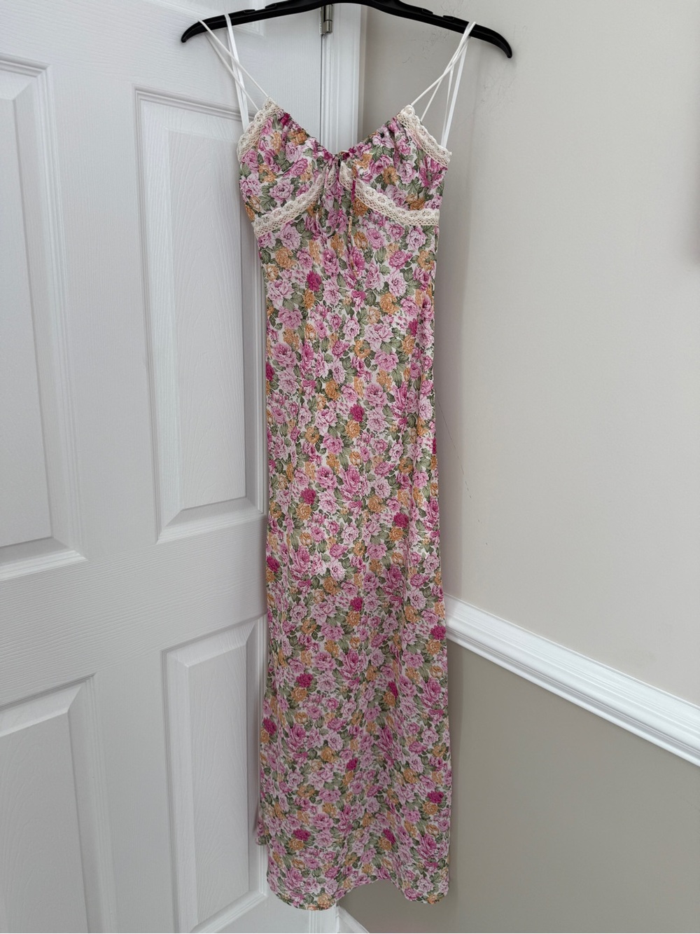 Princess Polly Floral Lace-Trim Pink Maxi Dress
